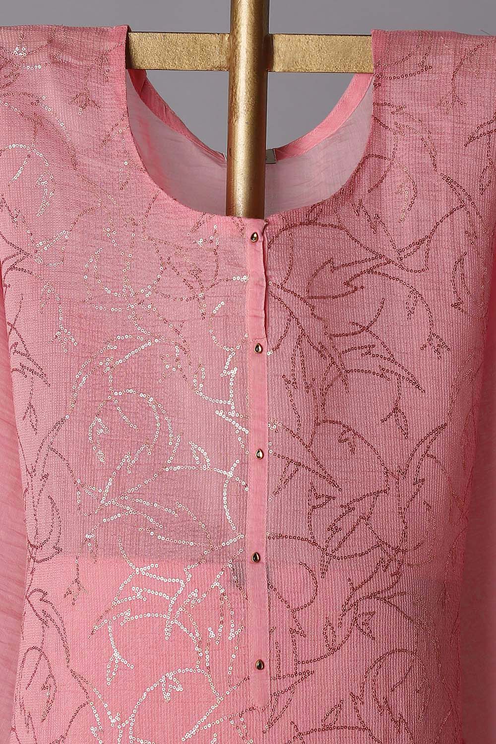 Pink Silk Cotton Embroidered Semistitched Suit Set image number null