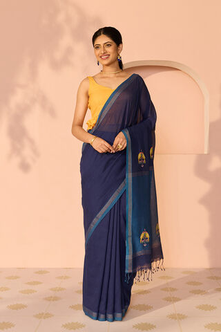 Dark Blue Bengal Pure Cotton Embroidery Saree thumbnail image number null
