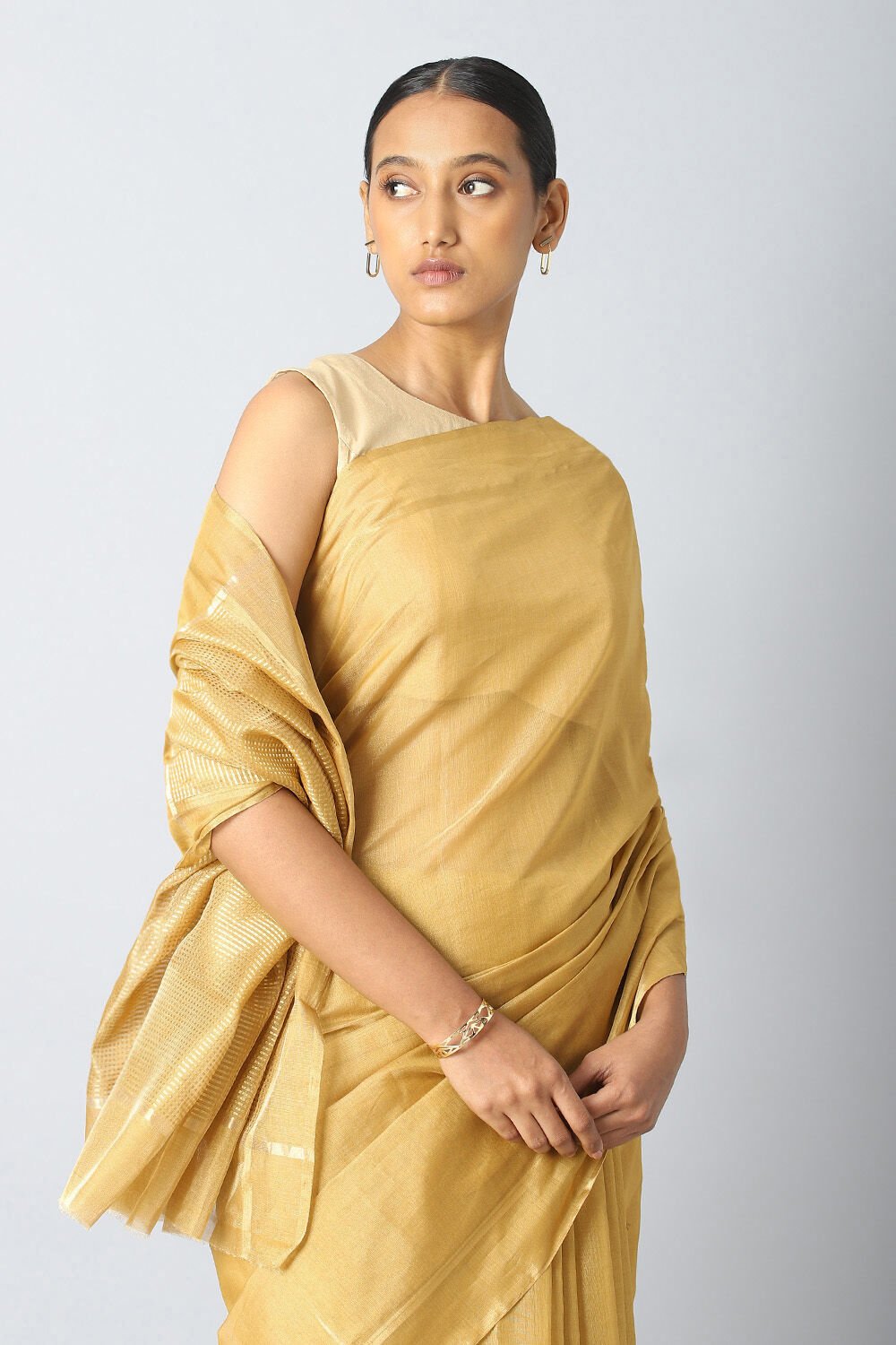 Gold Pure Cotton Tissue Chanderi Saree image number null