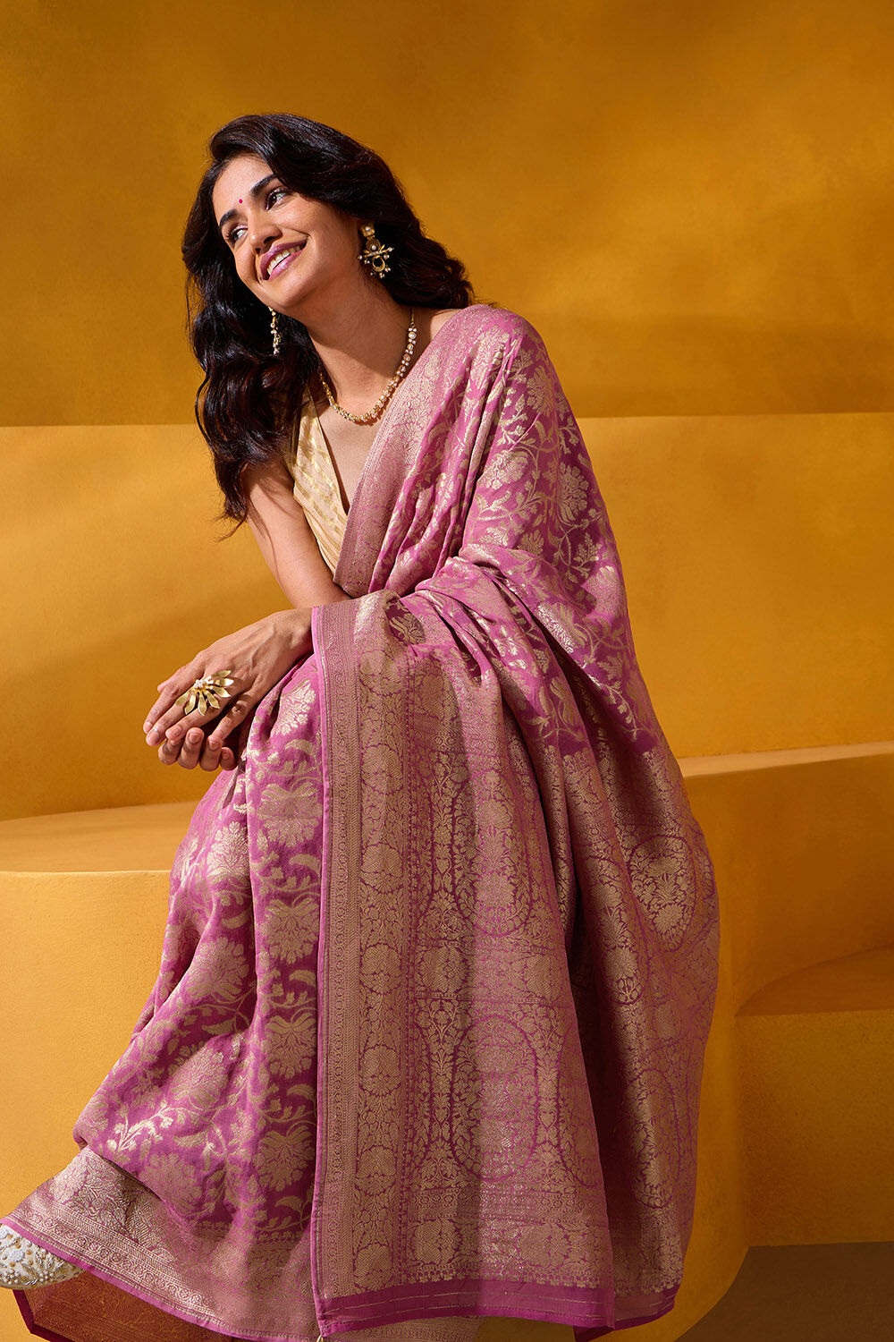 Light Pink Woven Viscose Georgette Saree image number null