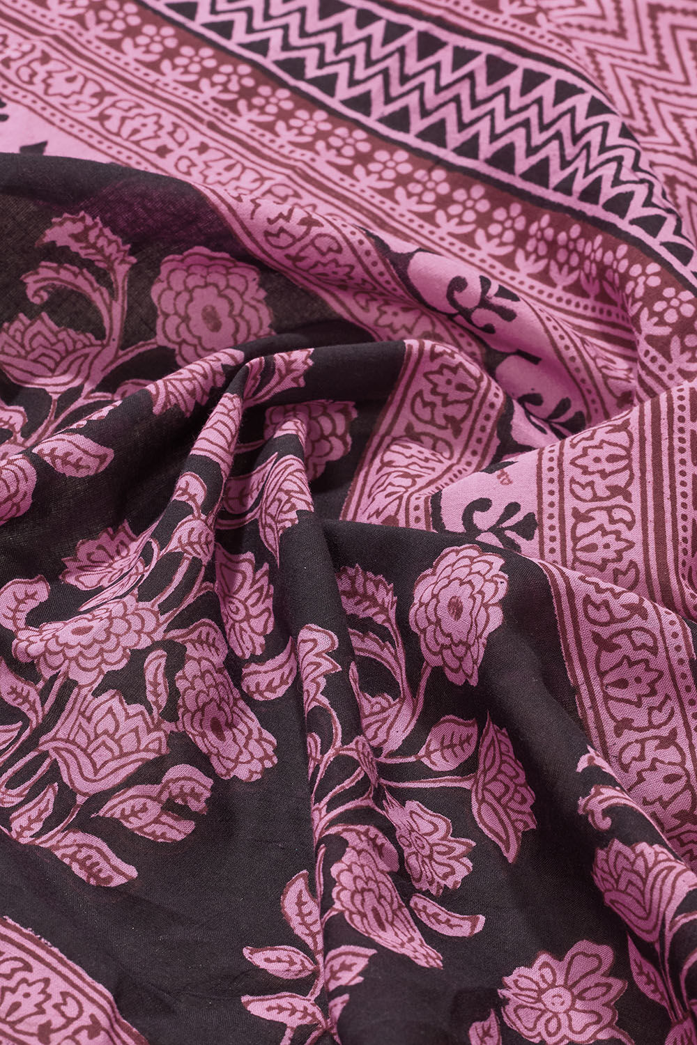 Dark Pink Bagh Block Printed Pure Cotton Saree image number null