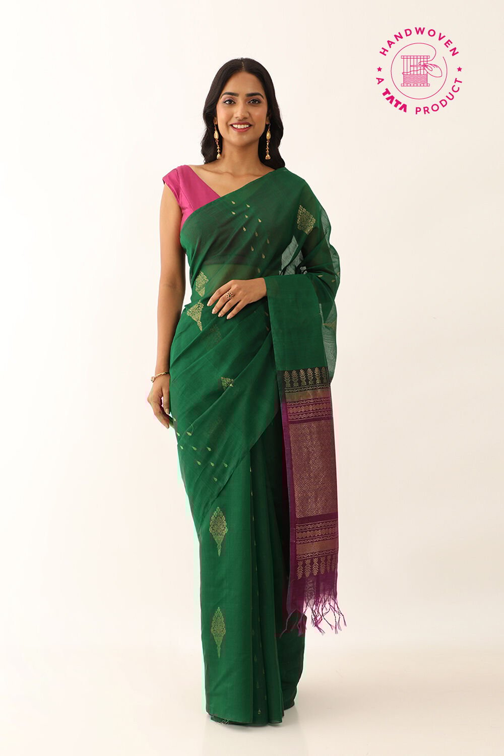 Green Pure Silk Cotton Woven South Saree image number null