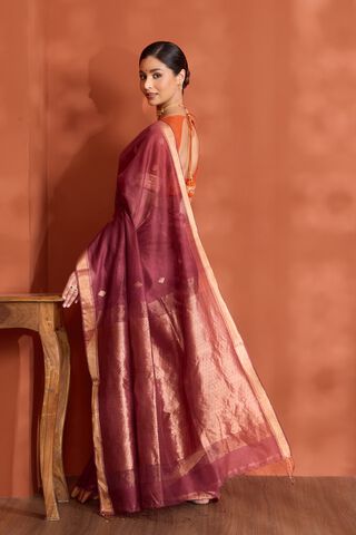 Dark Red Woven Pure Silk Cotton Bengal Saree thumbnail image number null