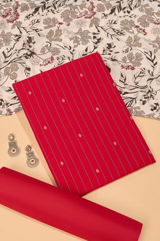Red Woven Pure Cotton Unstitched Suit Set image number
