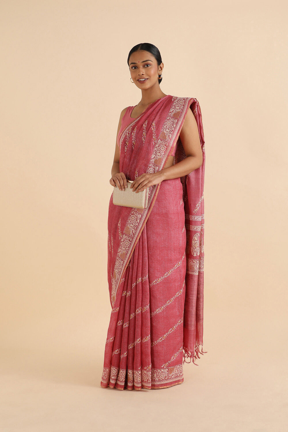 Pink Pure Tussar Embroidered Saree image number null