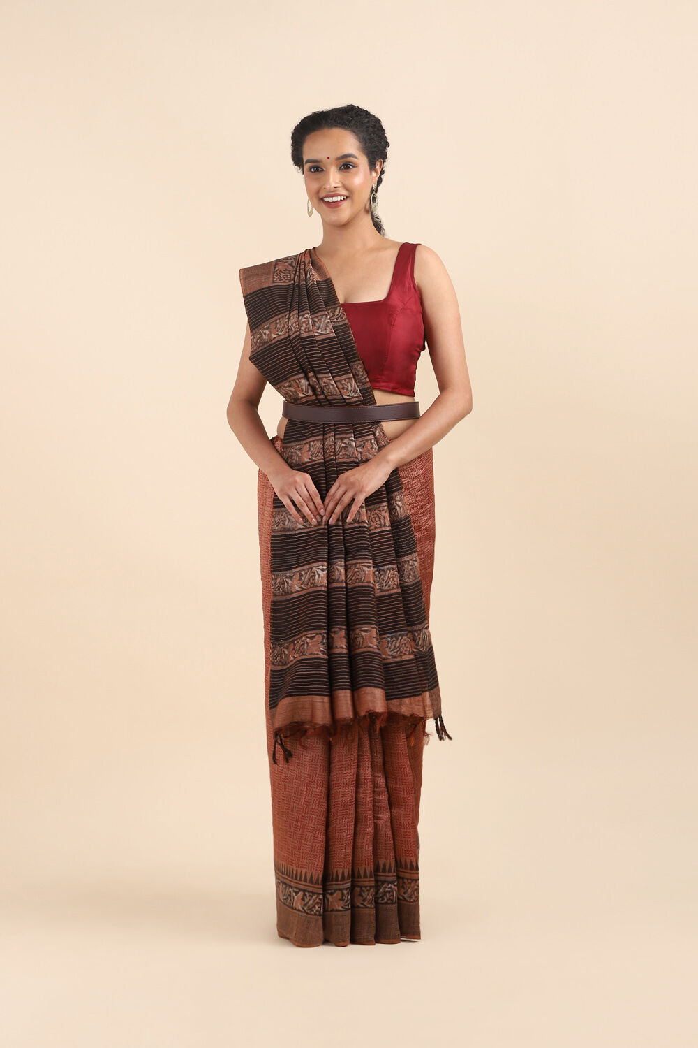 Brown Pure Tussar Printed Saree image number null