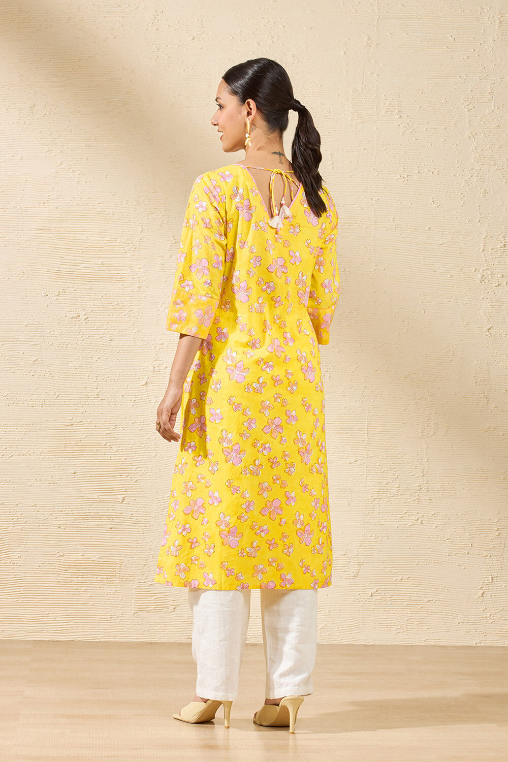 Yellow Sanganeri Block Printed Pure Cotton Kurta image number null