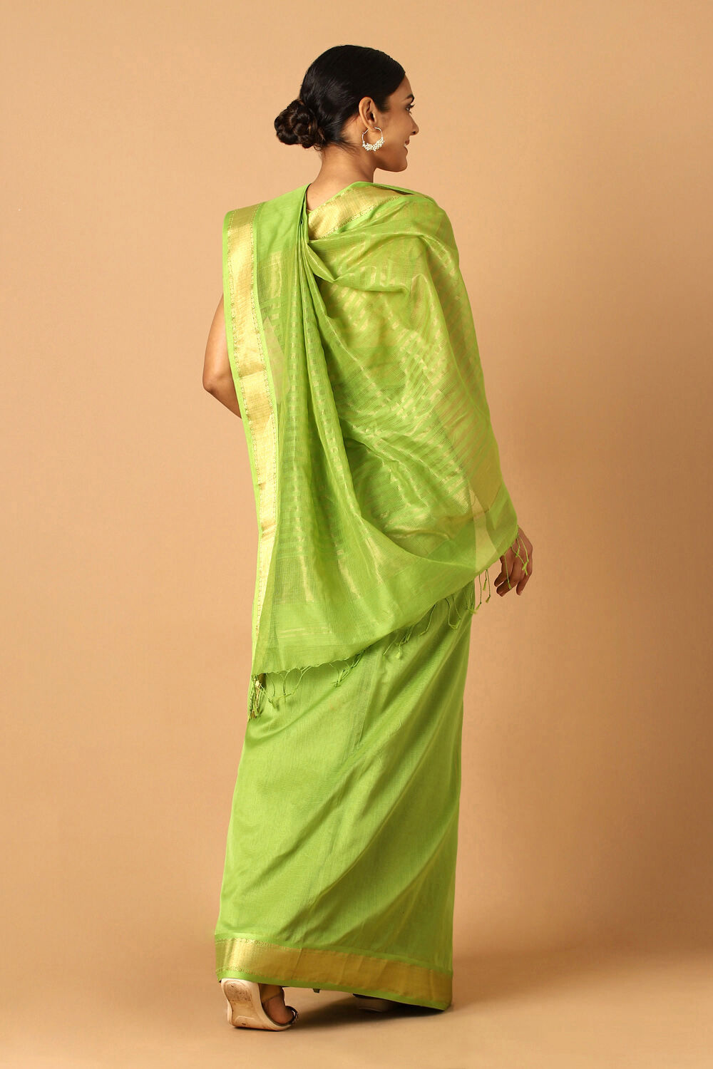 Light Green Pure Silk Cotton Maheswari Saree image number null