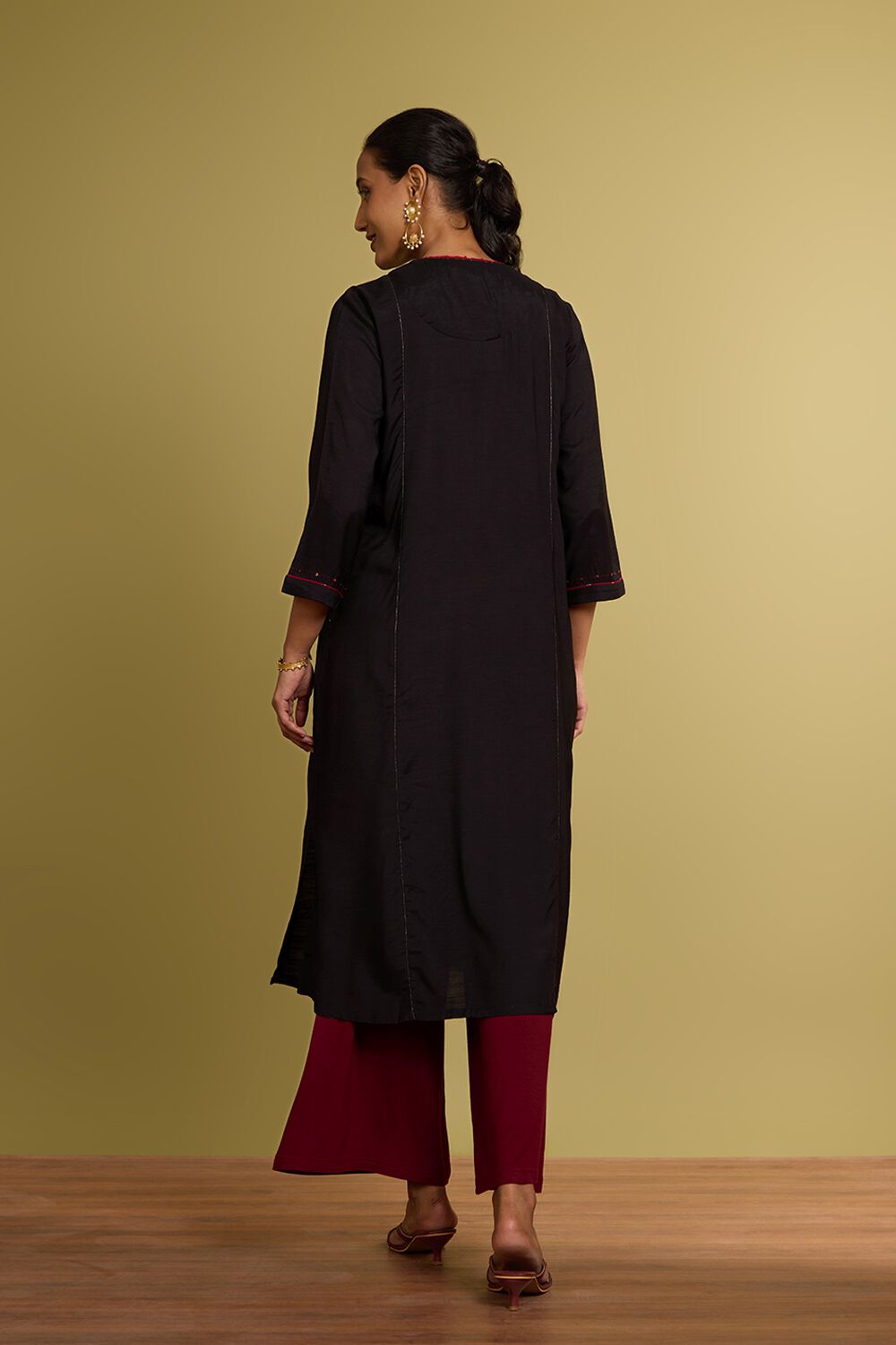Black Woven Viscose Kurta image number null