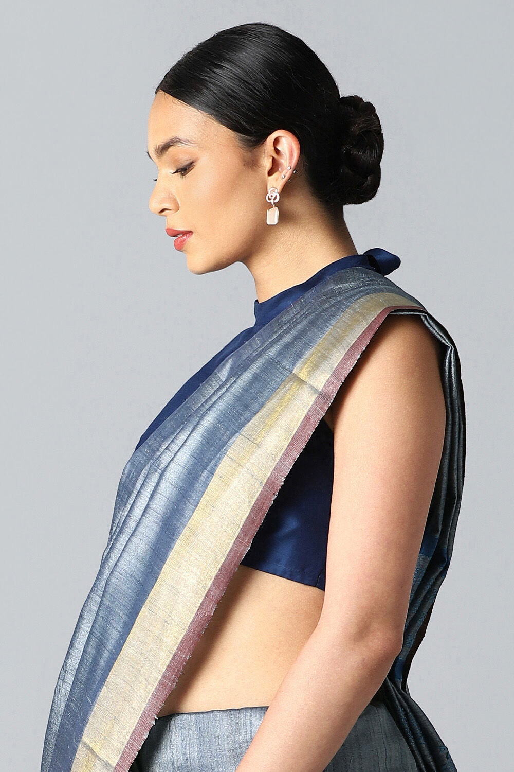 Grey Pure Tussar Bhagalpuri Saree image number null