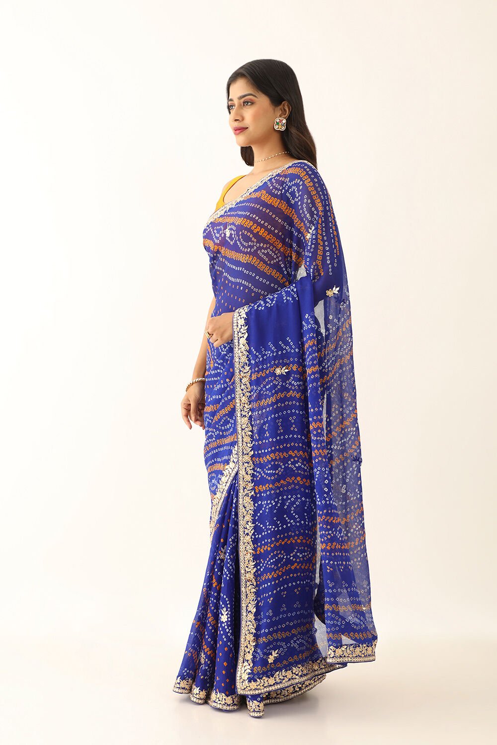 Blue Pure Silk Chiffon Gota Patti Saree image number null