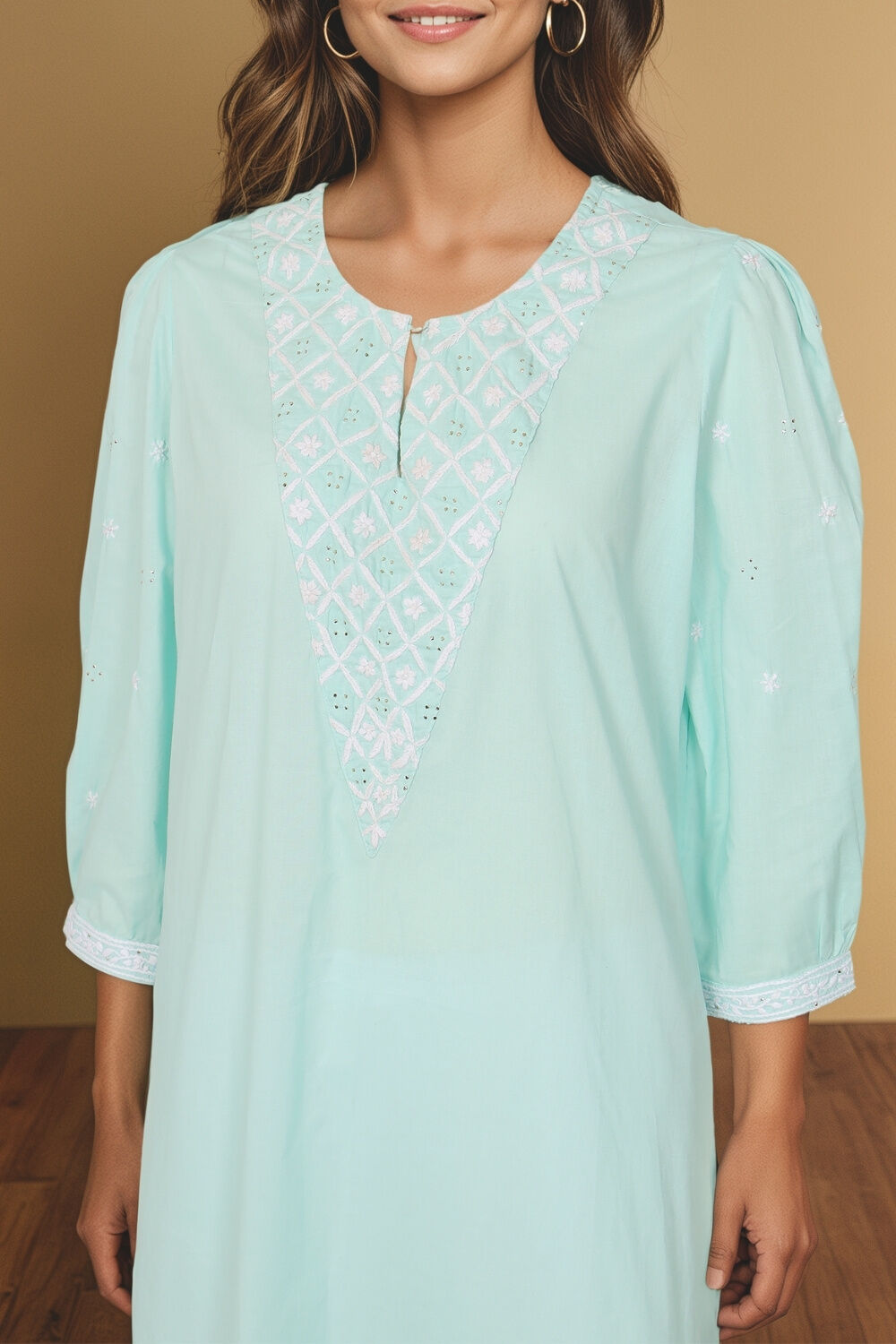 Light Blue Pure Cotton Chikankari Kurta image number null