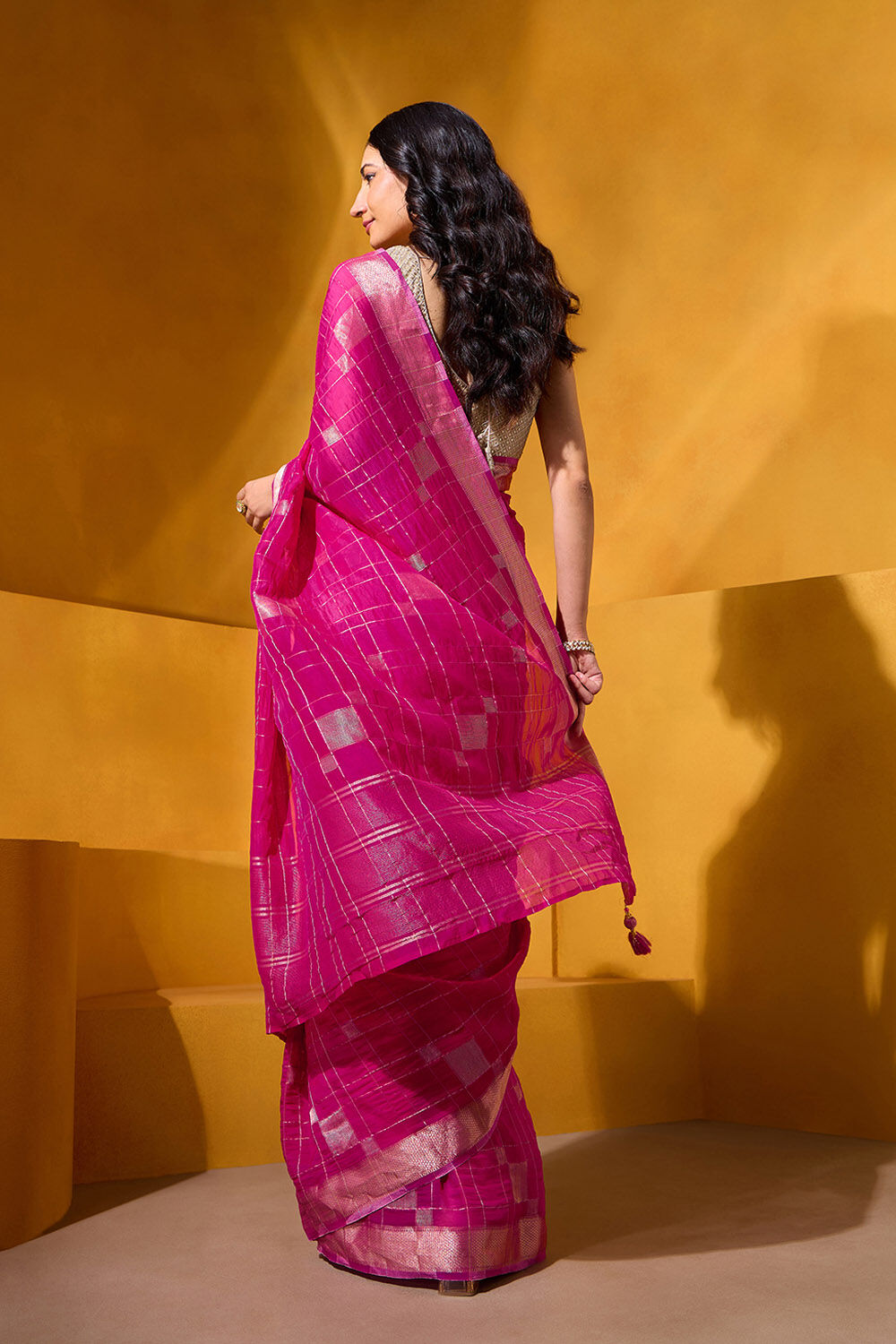 Pink Woven Viscose Saree image number null
