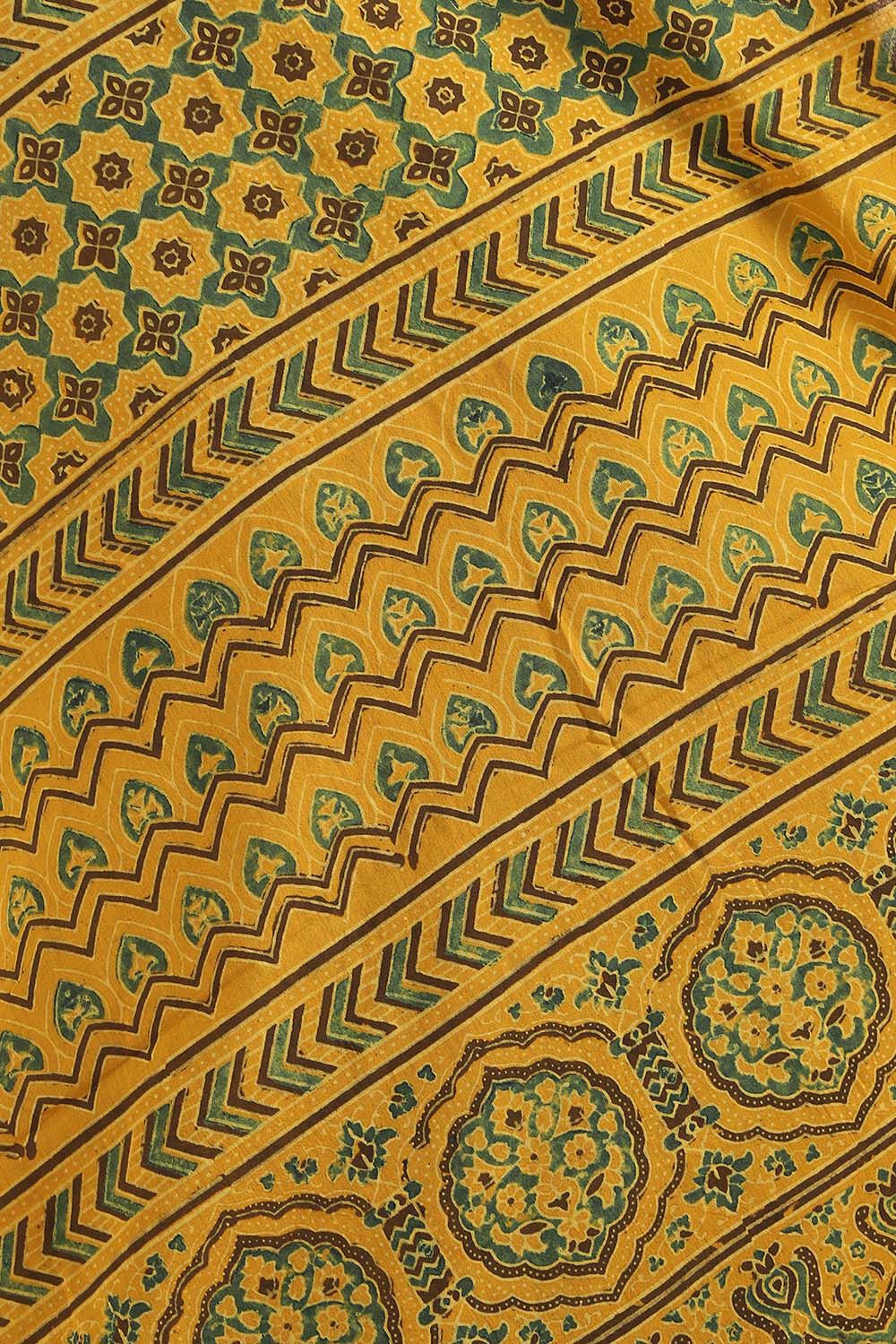 Yellow Pure Cotton Ajrakh Printed Saree image number null