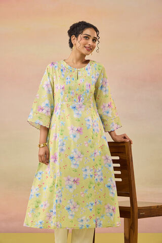 Green Printed Pure Cotton Kurta thumbnail image number null