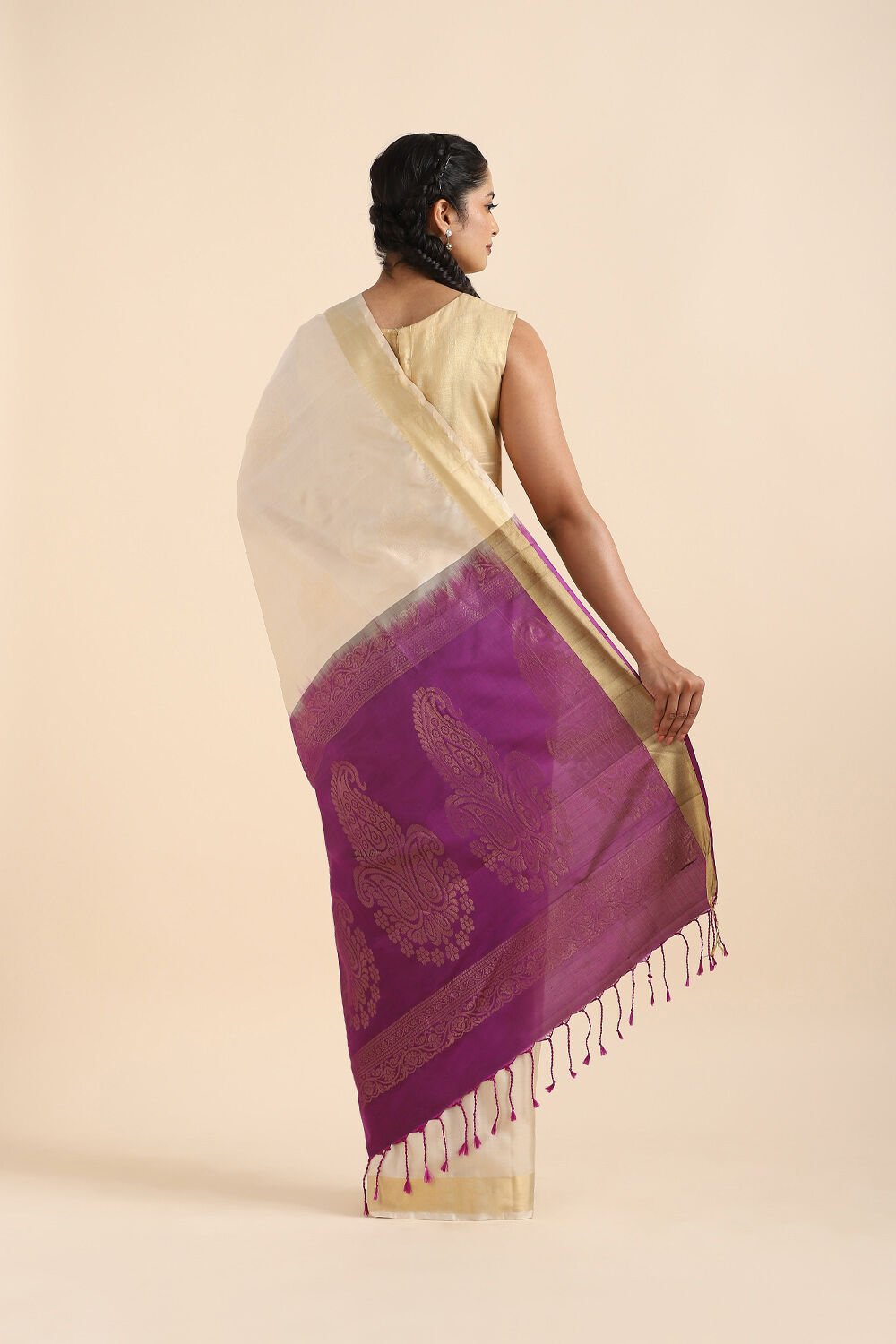 Beige Pure Soft Silk Saree image number null