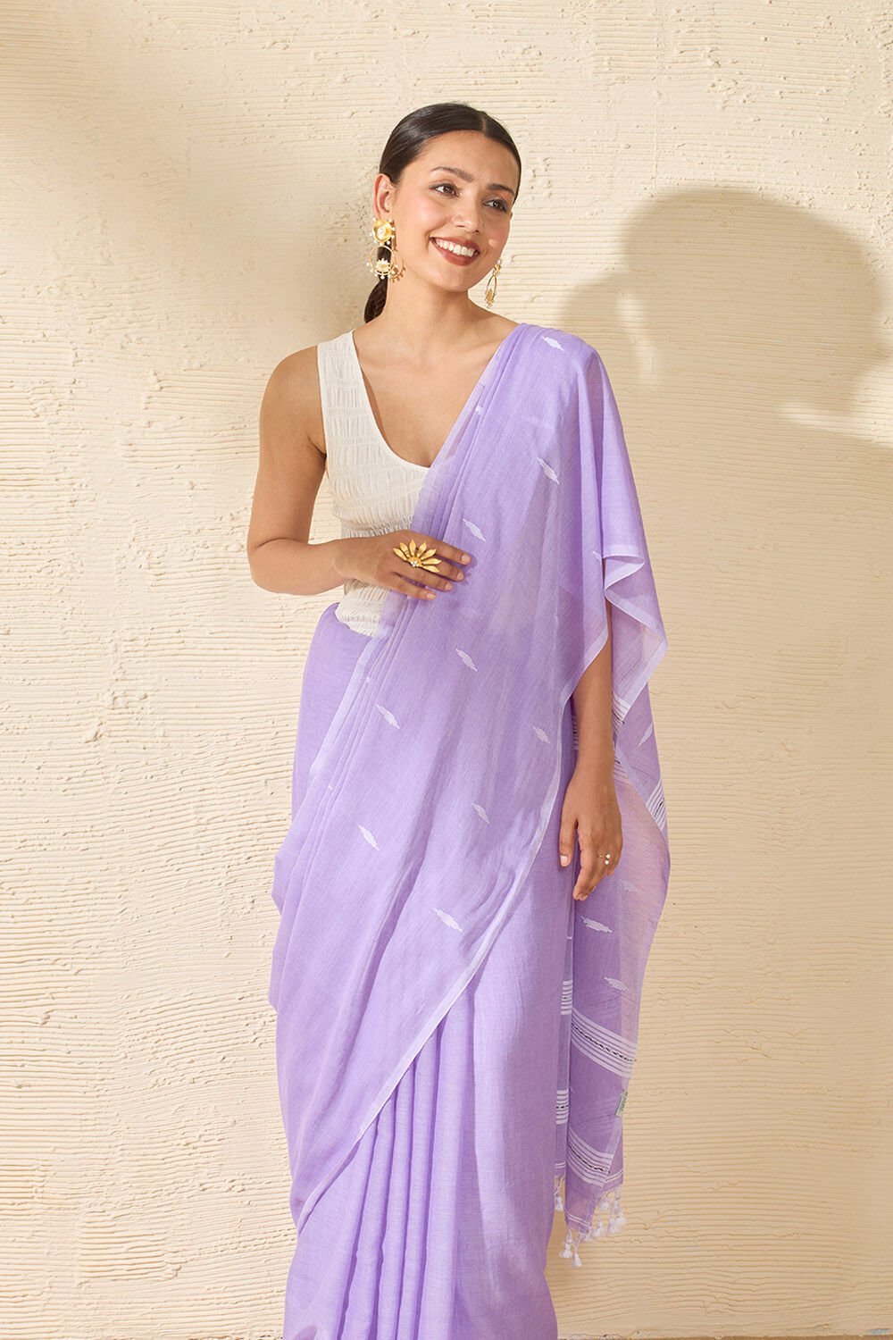Light Violet Bengal Pure Cotton Jamdani Saree image number null