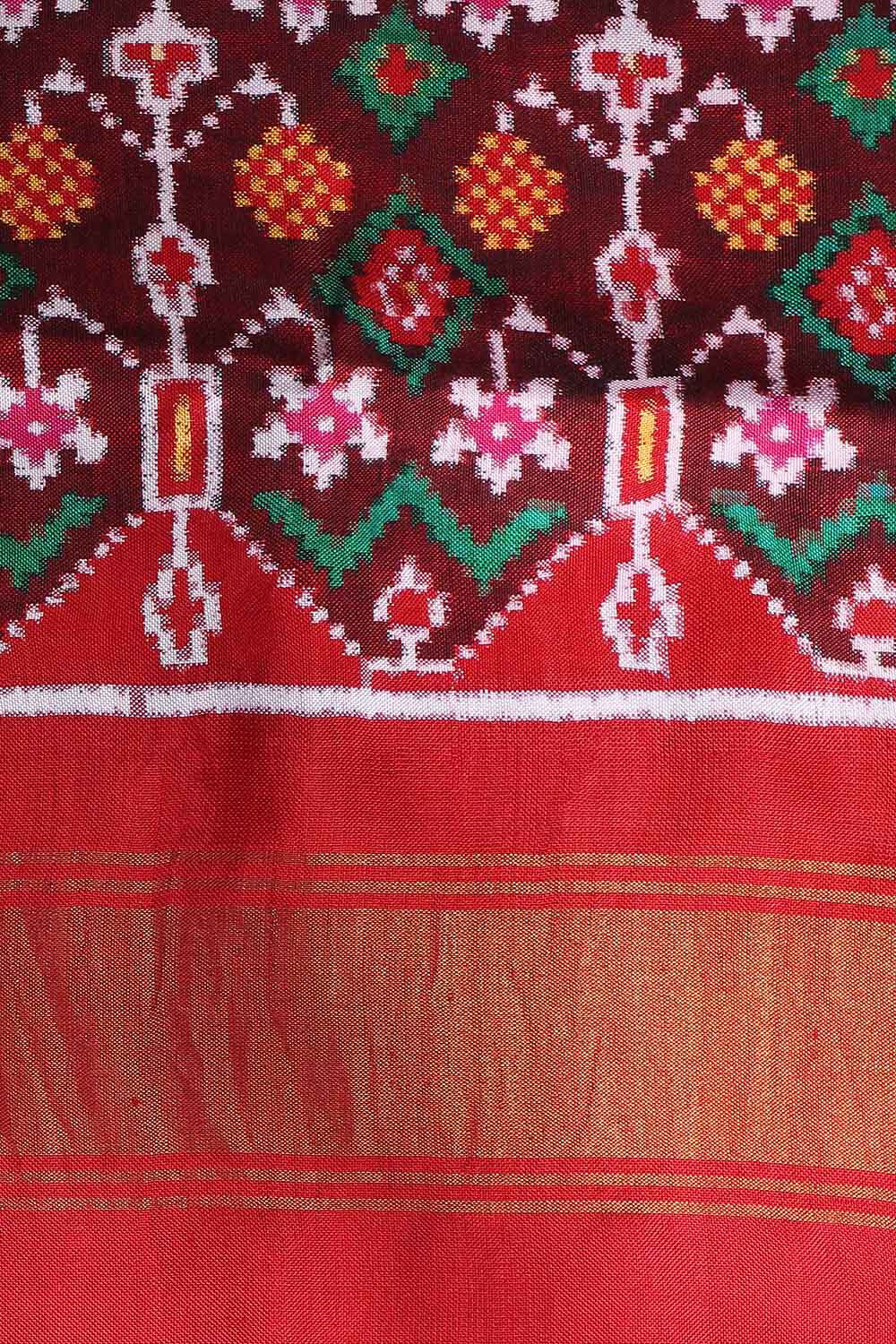 Red Silk Patola Choktha Bhat Ikat Saree image number null