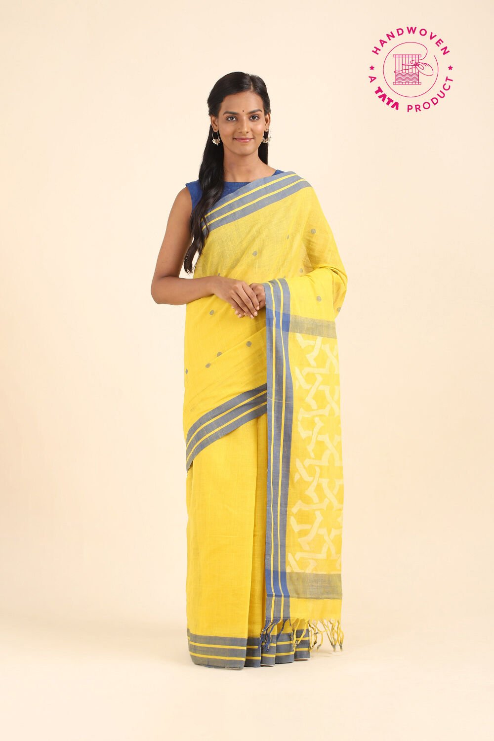 Yellow Pure Khadi Cotton Ponduru Jamdani Saree image number null