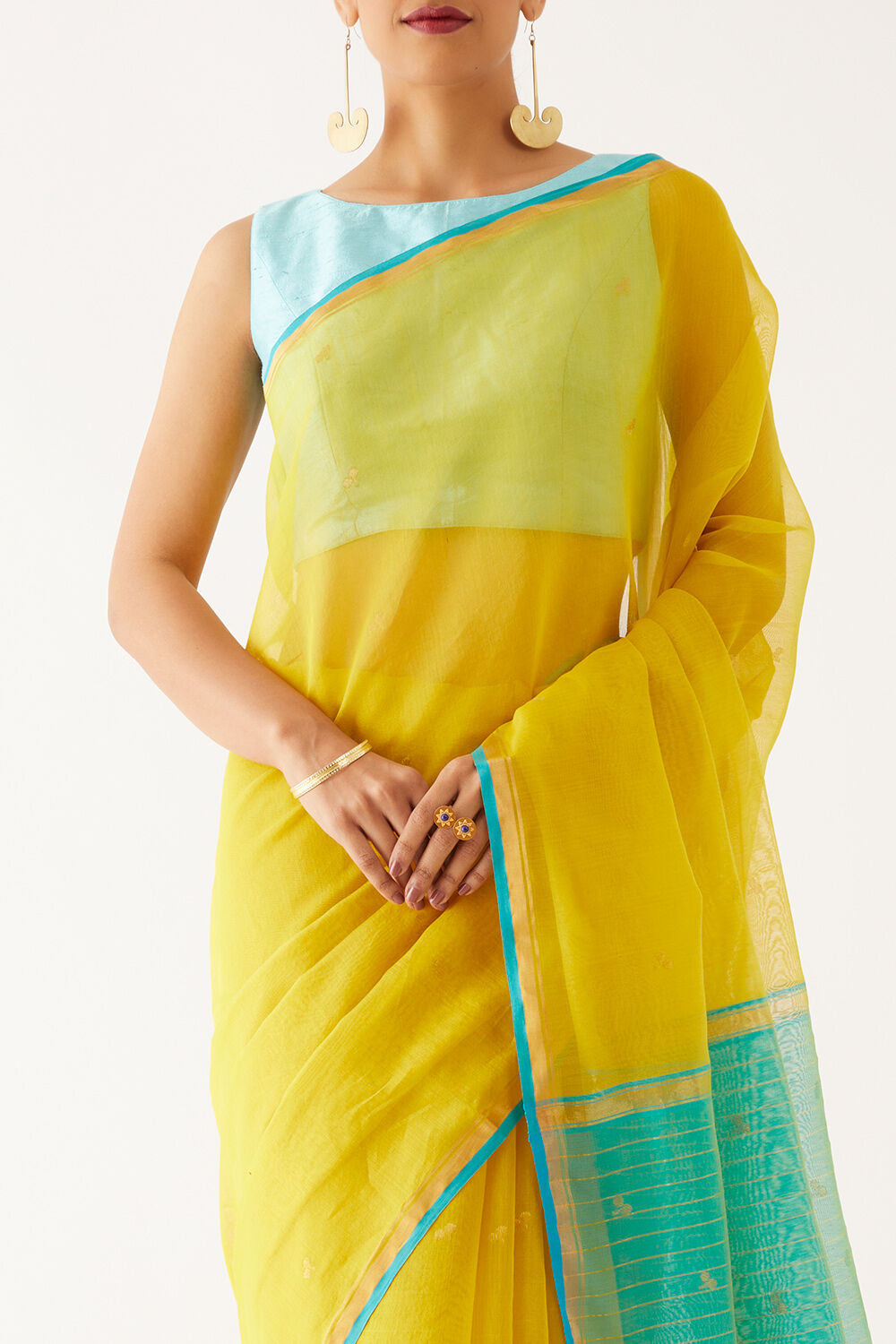 Yellow Pure Silk Cotton Chanderi Saree image number null
