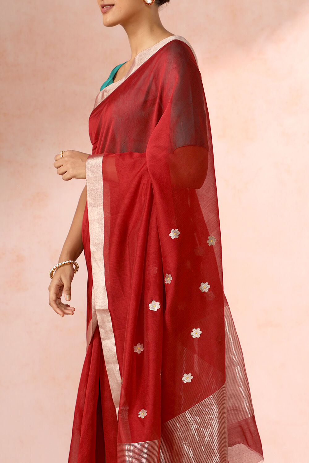 Red Chanderi Pure Silk Cotton Woven Saree image number null