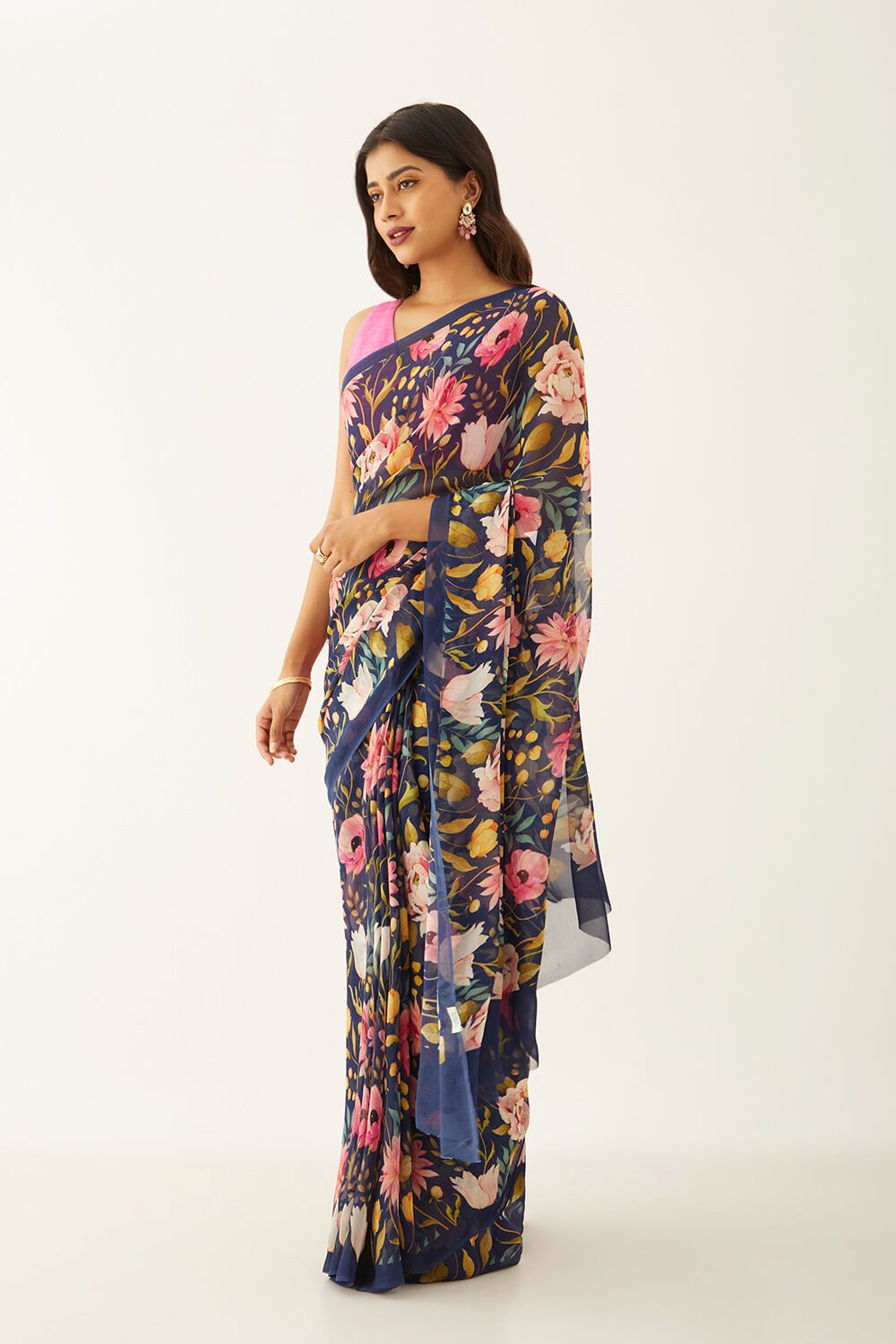 Blue Viscose Georgette Digital Print Saree image number null