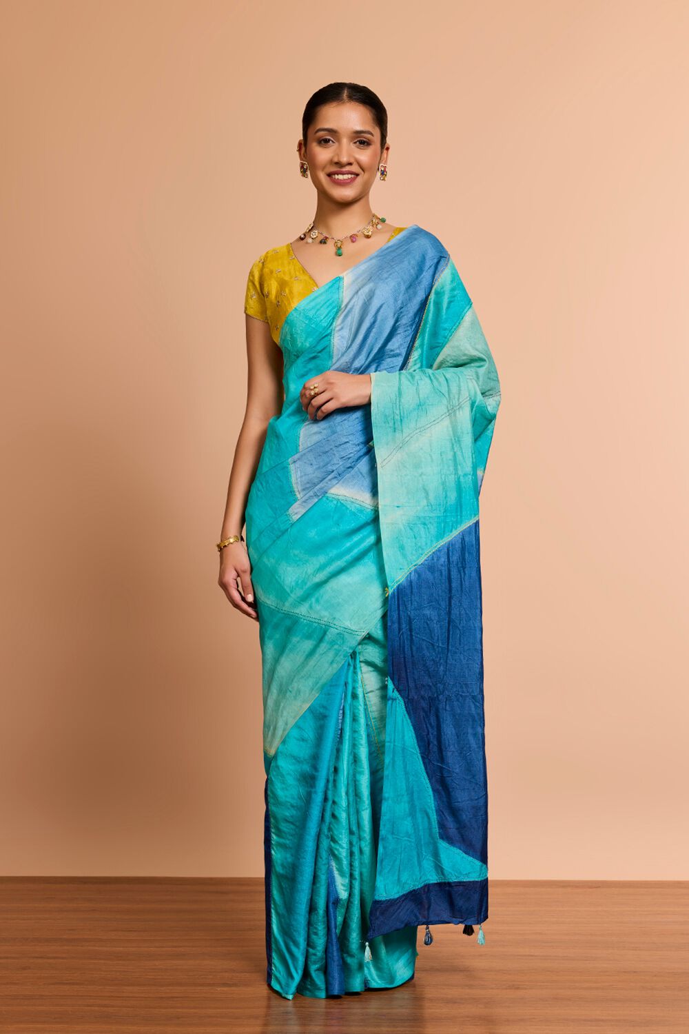 Light Green Bengal Pure Tussar Silk Hand Painted Kantha Saree image number null