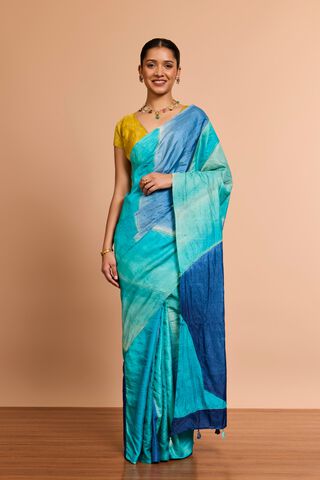 Light Green Bengal Pure Tussar Silk Hand Painted Kantha Saree thumbnail image number null