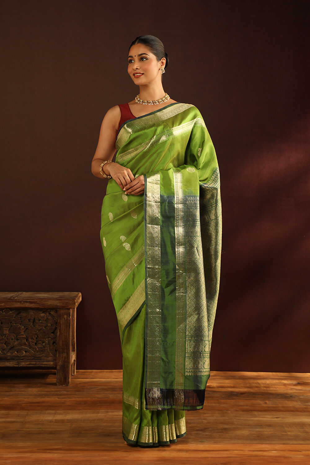 Light Green Pure Silk Woven Kanjivaram Saree image number null