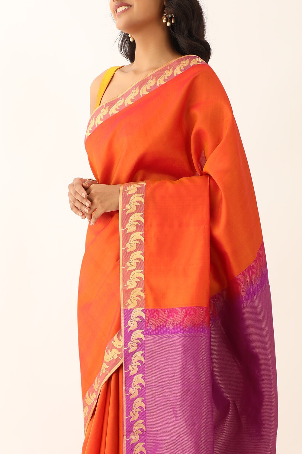 Orange Pure Silk Woven South Saree image number null