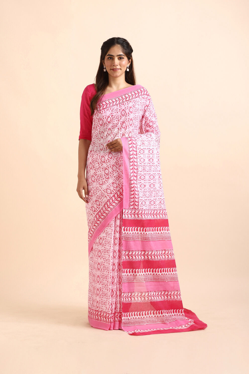 Light Pink Pure Cotton Mulmul Printed Saree image number null
