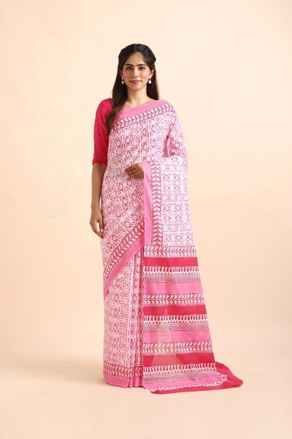 Light Pink Pure Cotton Mulmul Printed Saree image number null