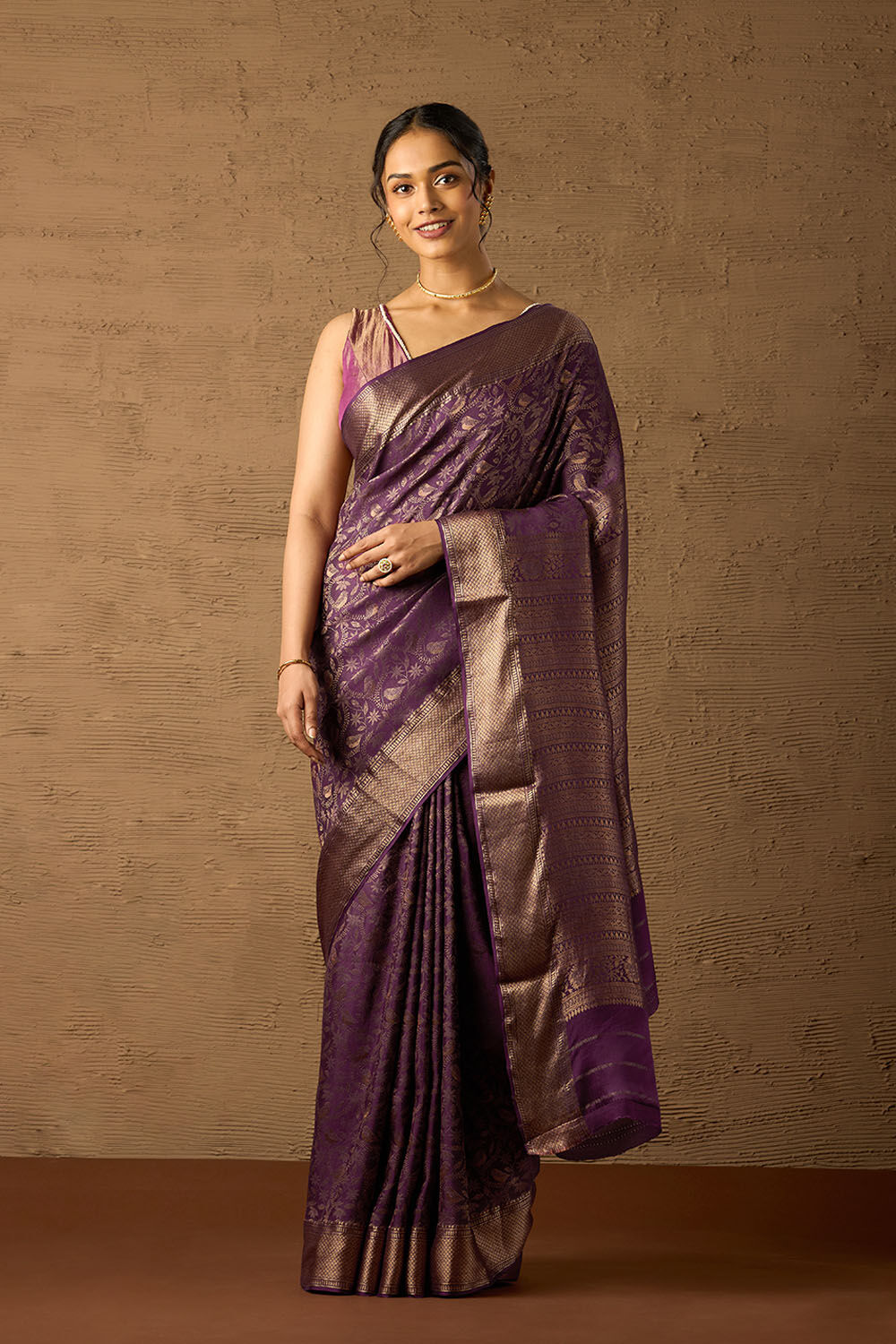 Violet Woven Pure Silk Crepe Saree image number null