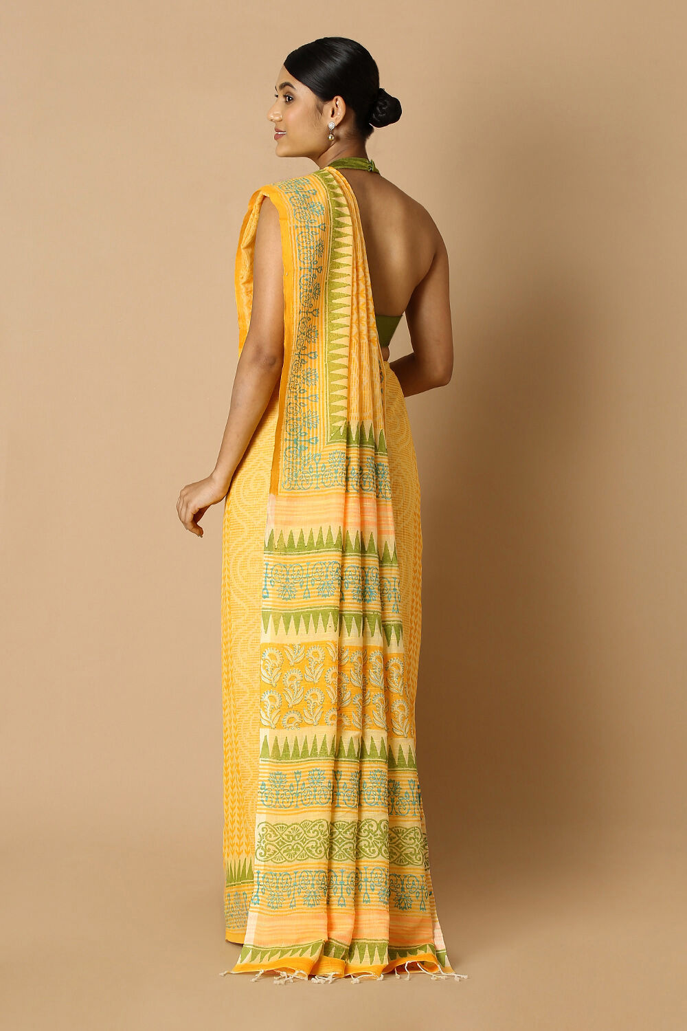 Yellow Pure Cotton Printed Saree image number null