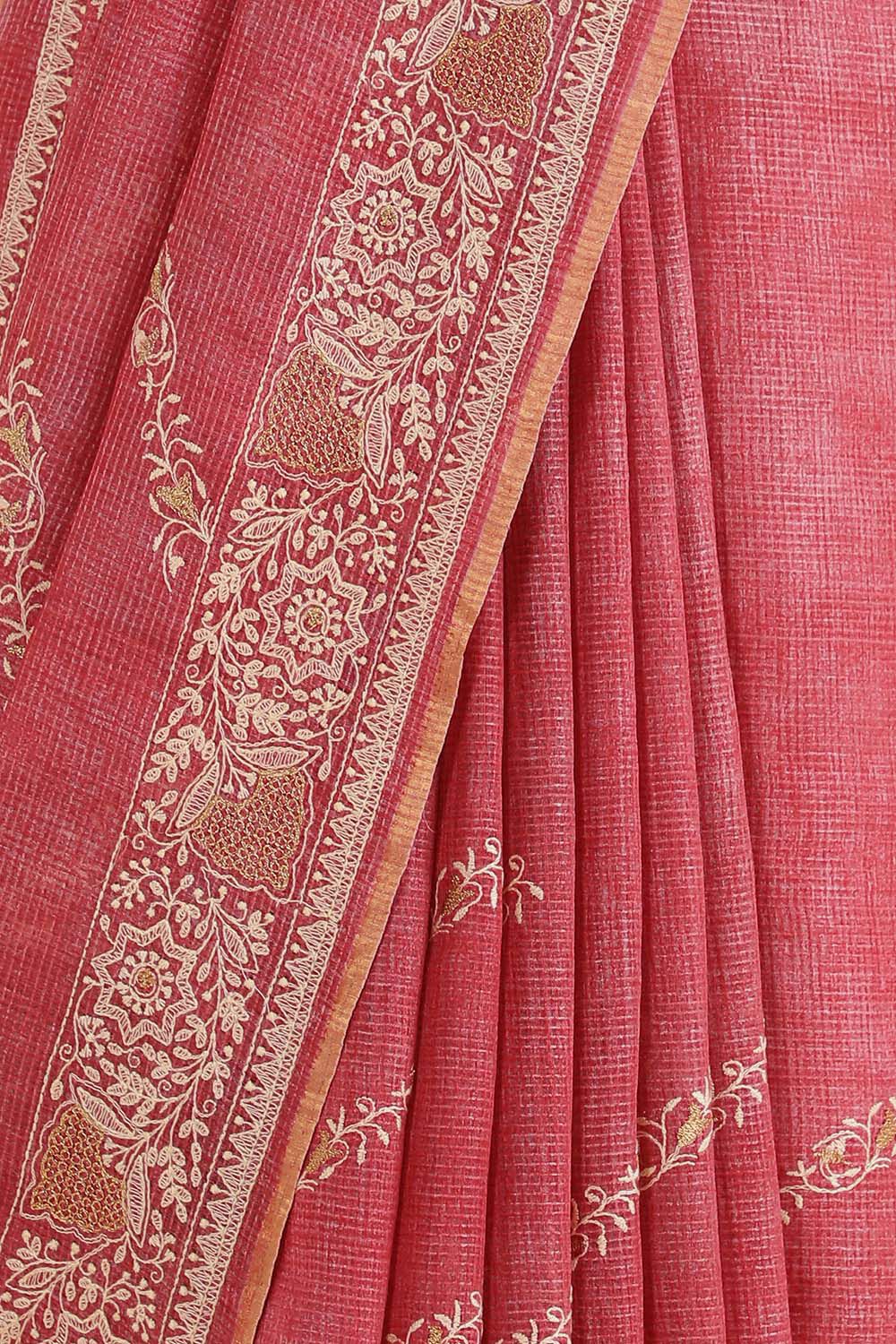 Pink Pure Tussar Embroidered Saree image number null