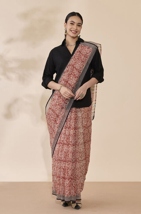 Red Bagru Block Printed Pure Cotton Kota Saree