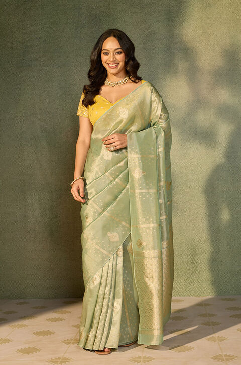 Light Blue Woven Viscose Tissue Saree