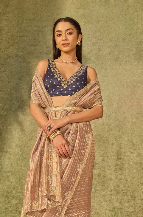 Light Beige Woven Viscose Tissue Saree
