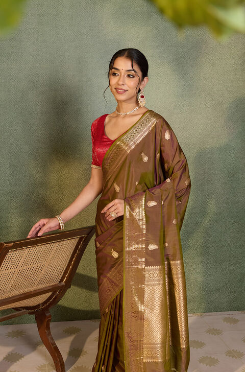 Green Silk Viscose Kadwa Banarasi Saree