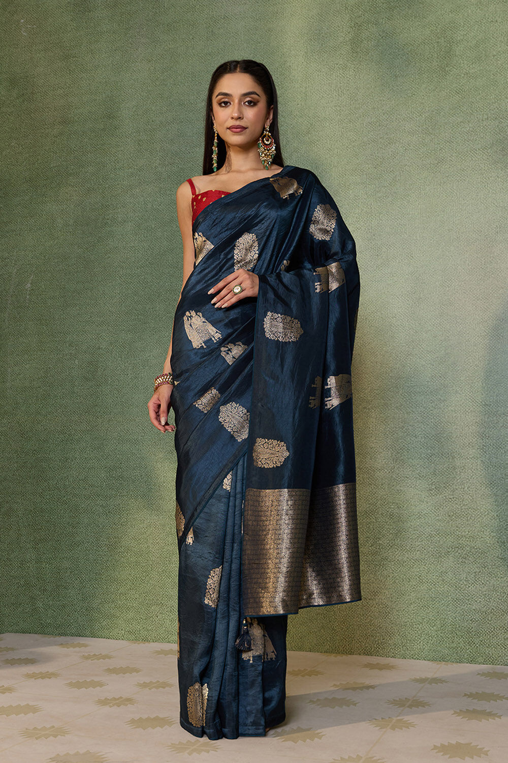Dark Blue Woven Design Viscose Saree image number null