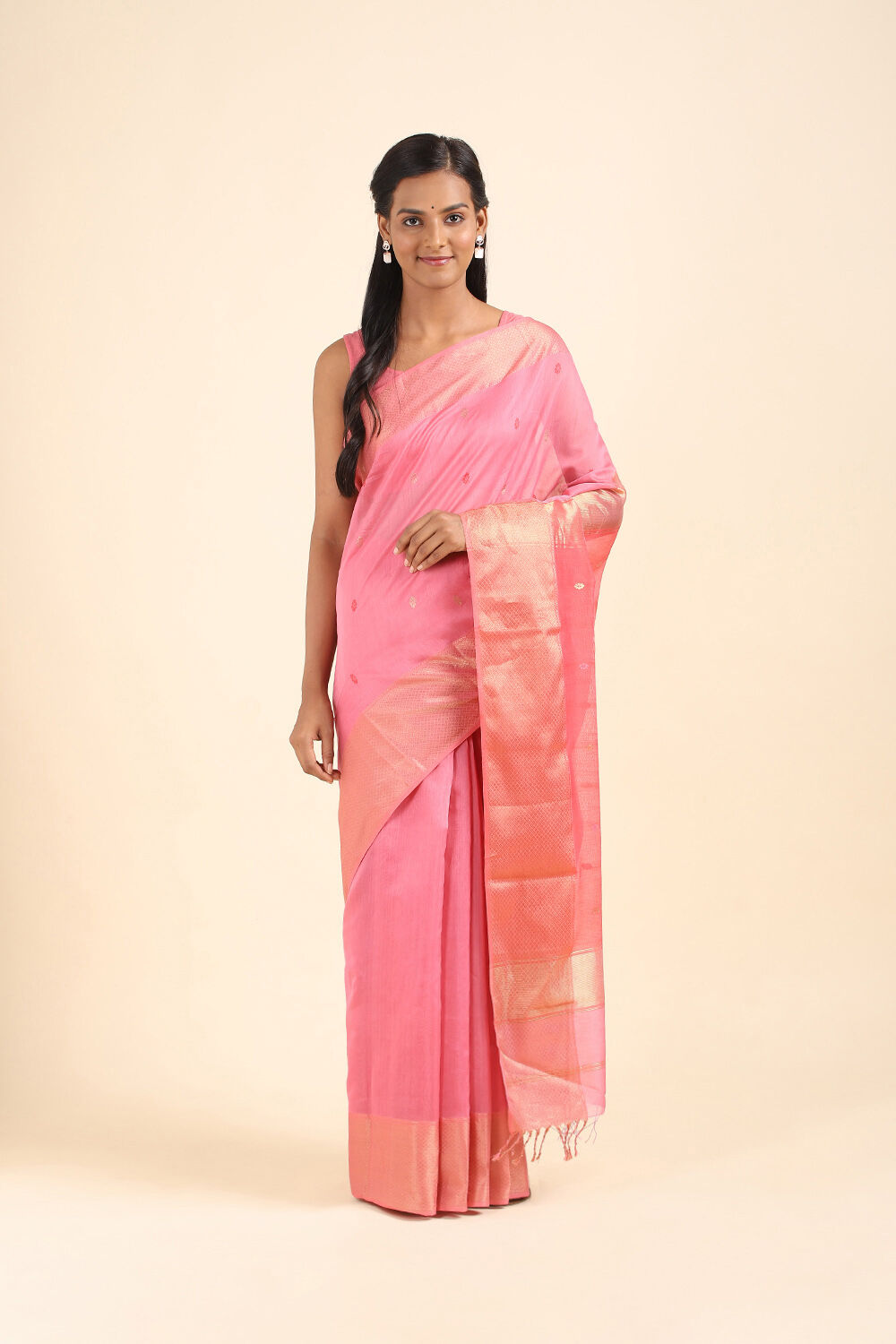 Light Pink Pure Silk Cotton Maheswari Saree image number null