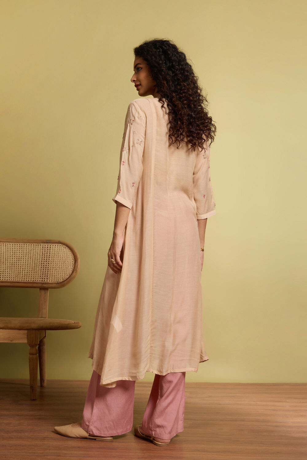Beige Viscose Embroidered Kurta image number null
