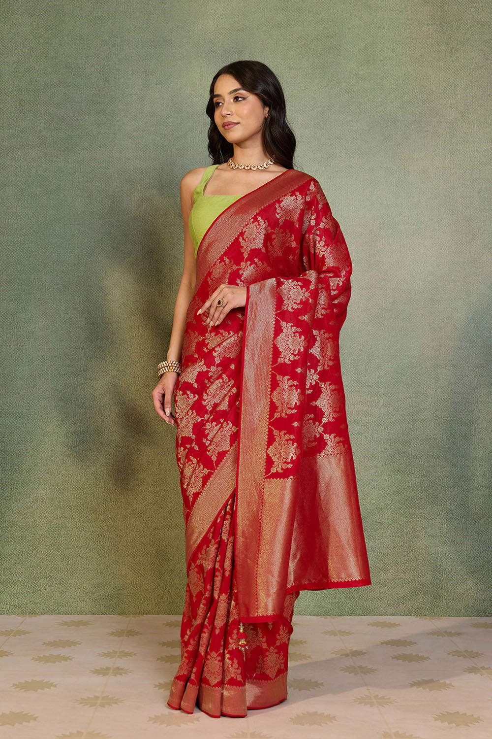 Red Woven Design Viscose Saree image number null
