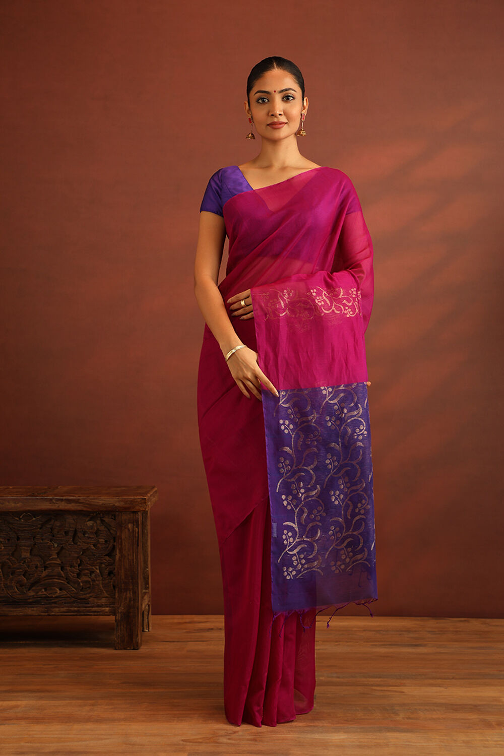 Dark Pink South Pure Silk Cotton Woven Saree image number null