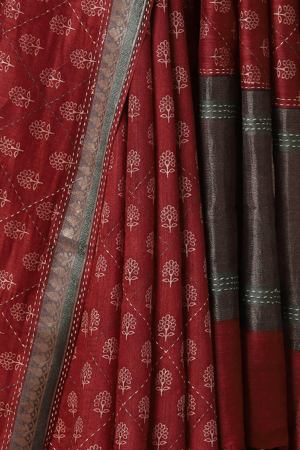 Red Pure Tussar Printed Saree image number null