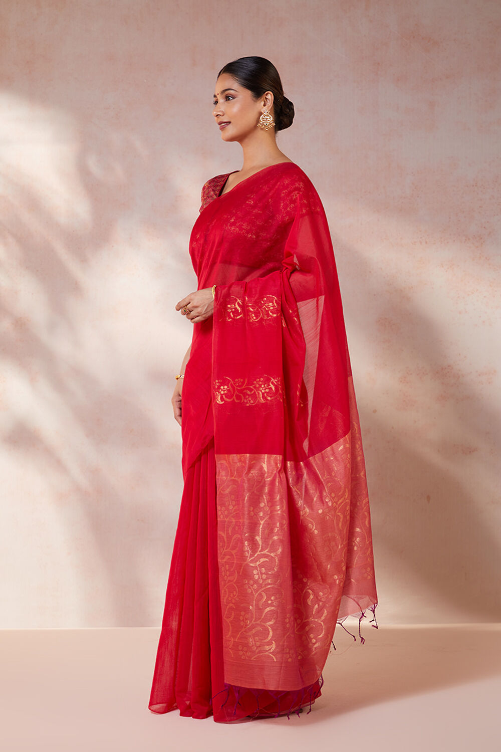 Red Woven Pure Silk Cotton South Saree image number null