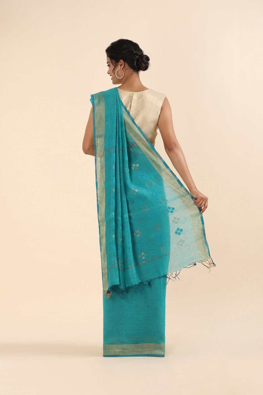 Blue Pure Silk Linen Bhagalpuri Saree image number null