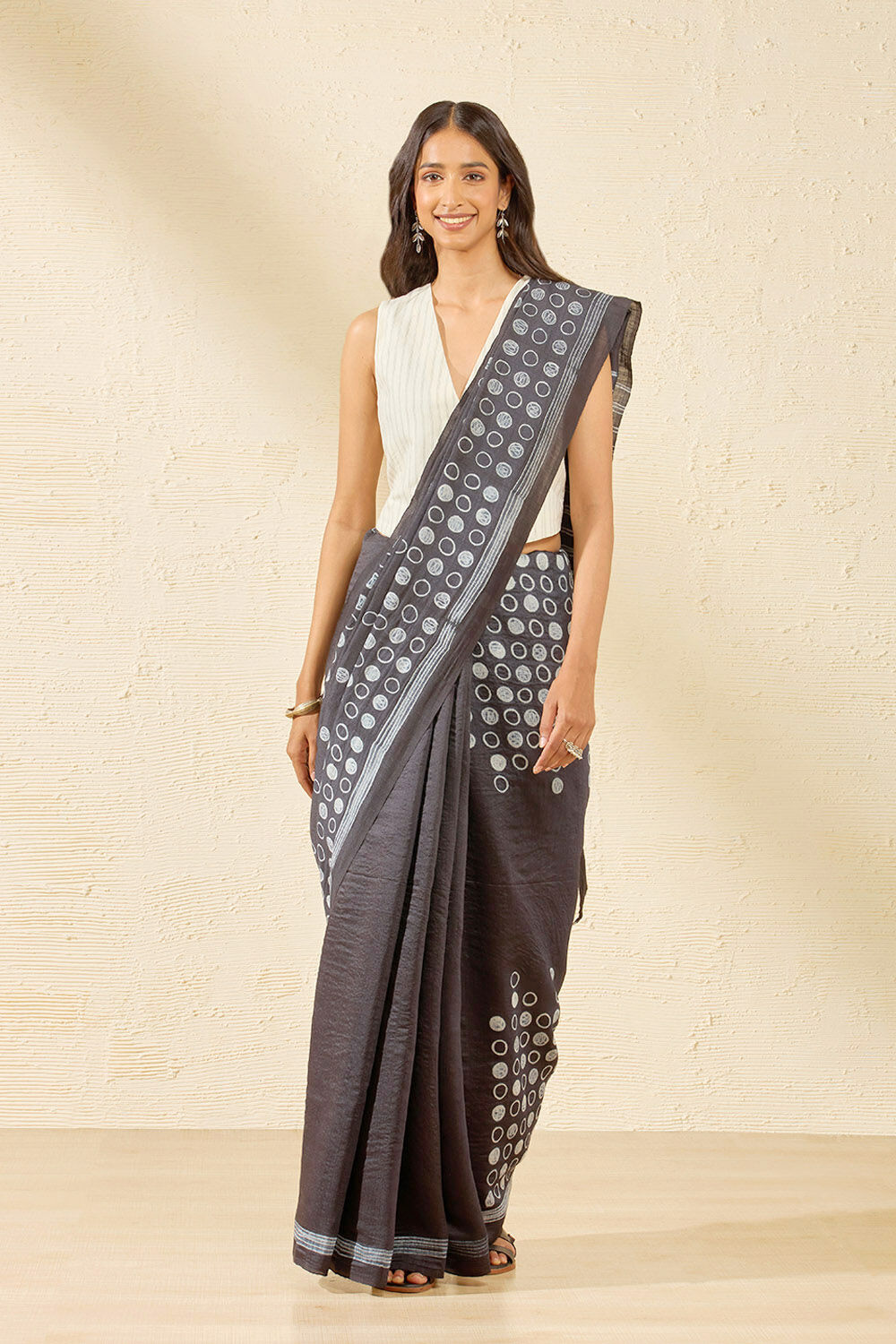 Black Rajasthan Muga Tie & Dye Shibori Saree image number null