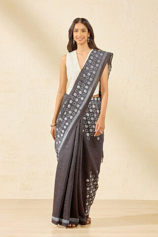 Black Rajasthan Muga Tie & Dye Shibori Saree thumbnail image number null