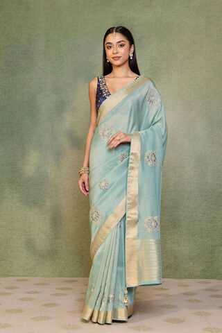 Light Blue   Viscose Tissue Embroidered Saree thumbnail image number null